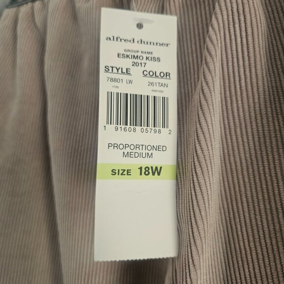 Alfred Dunner Corduroy Elastic Waist Proportioned Tan 18W Stretch Pants - Picture 4 of 8